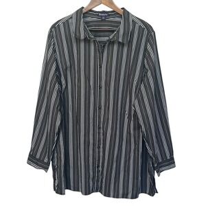 Roaman's Striped Button Down Shirt Long Sleeve Career Casual Top Black White 26W